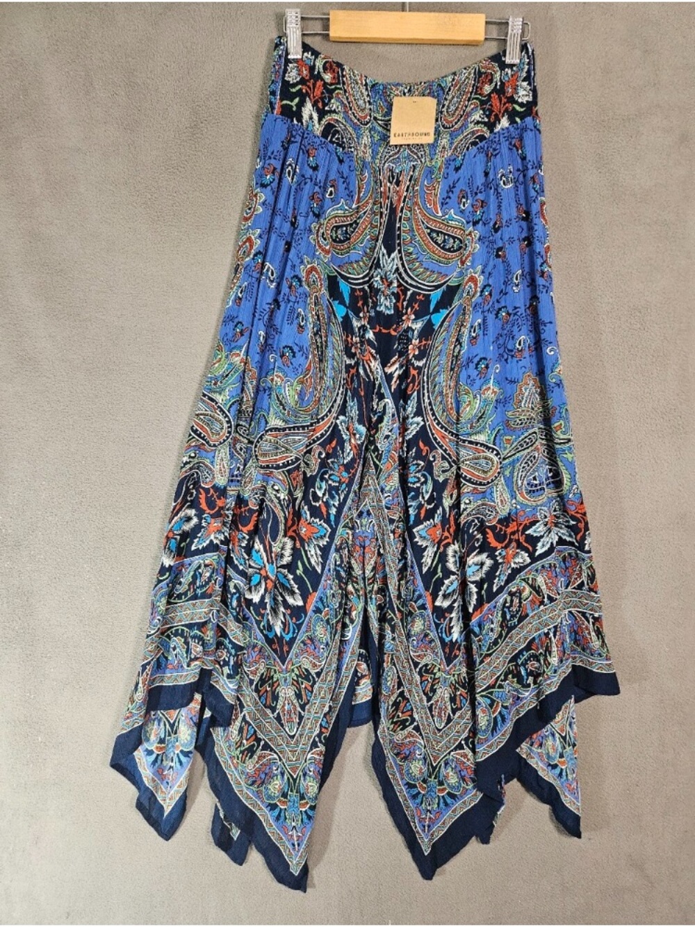Blue Paisley Handkerchief-Hem Bag
